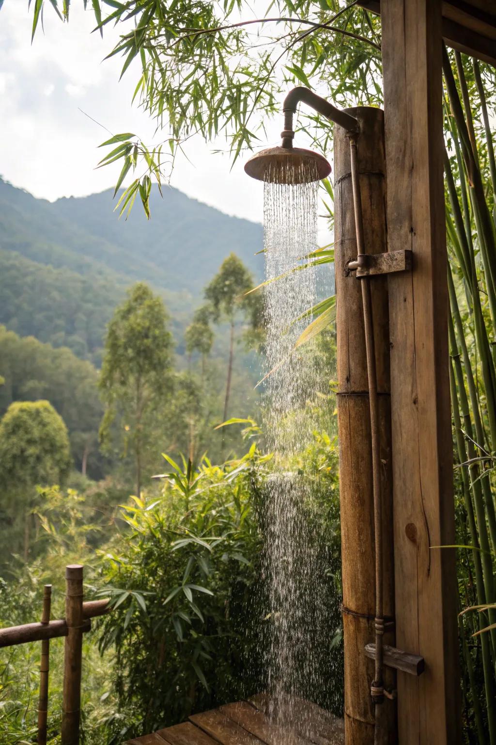 An outdoor rinse spot provides a fancy and refreshing yard experience.