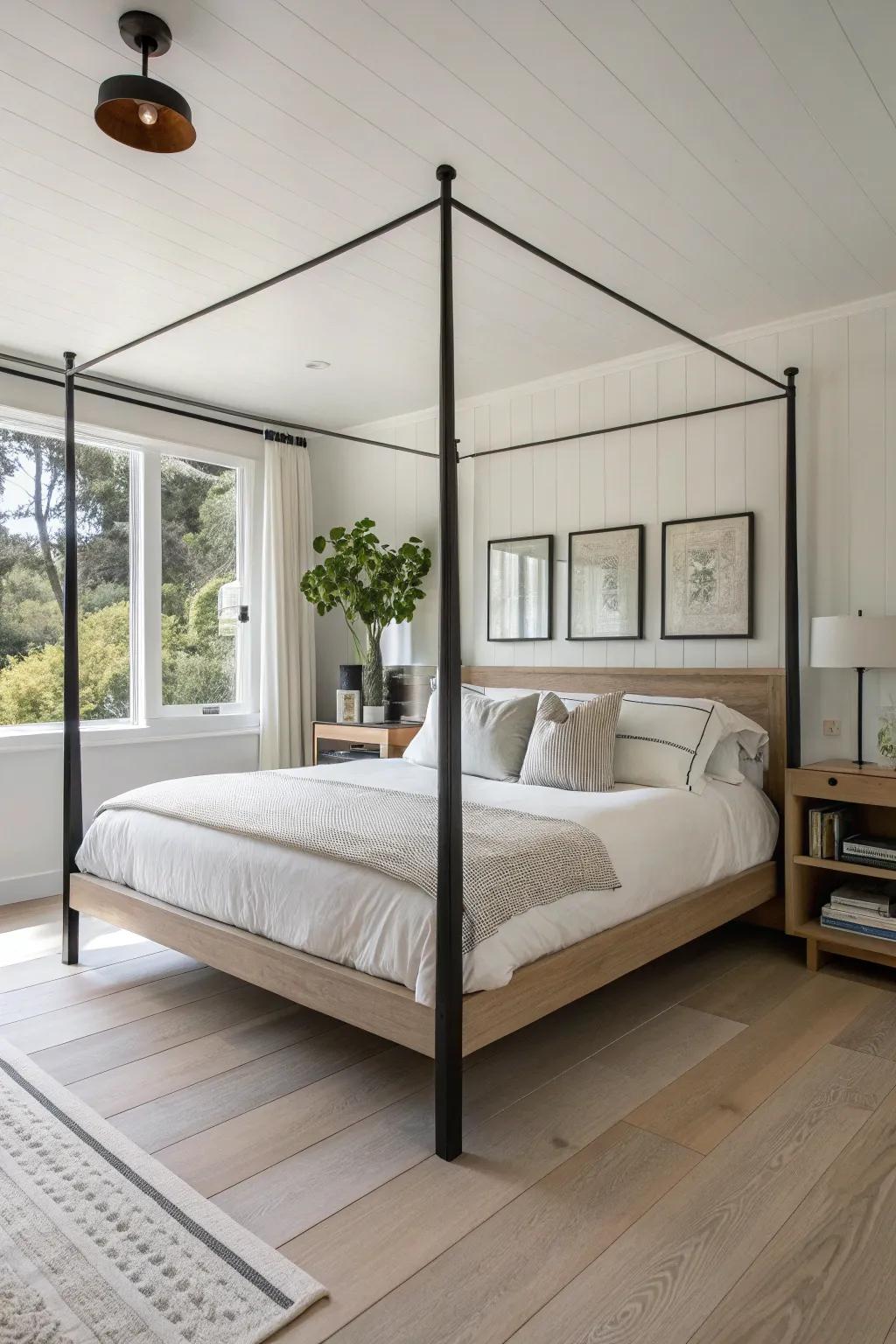 Simple bedposts give a smooth, clear look.