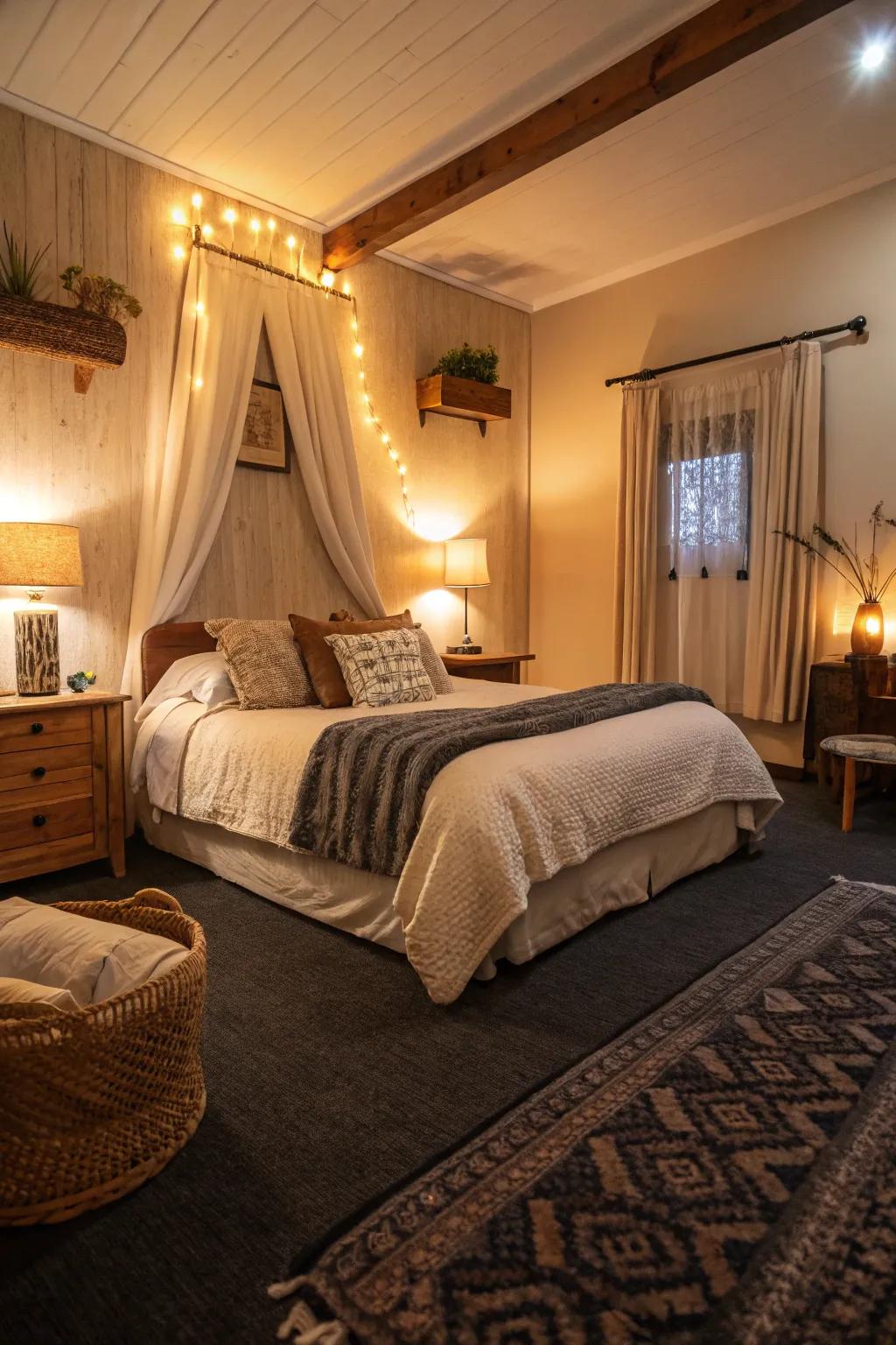 Dark palettes foster a cozy and intimate bedroom setting.
