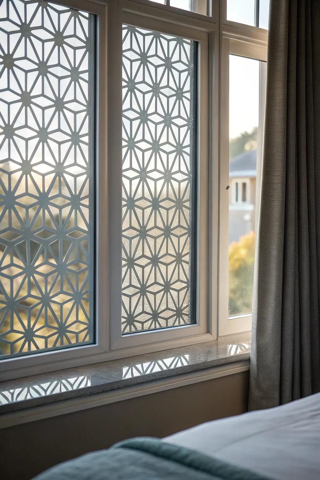 Window film introduces a modern accent through customizable designs.