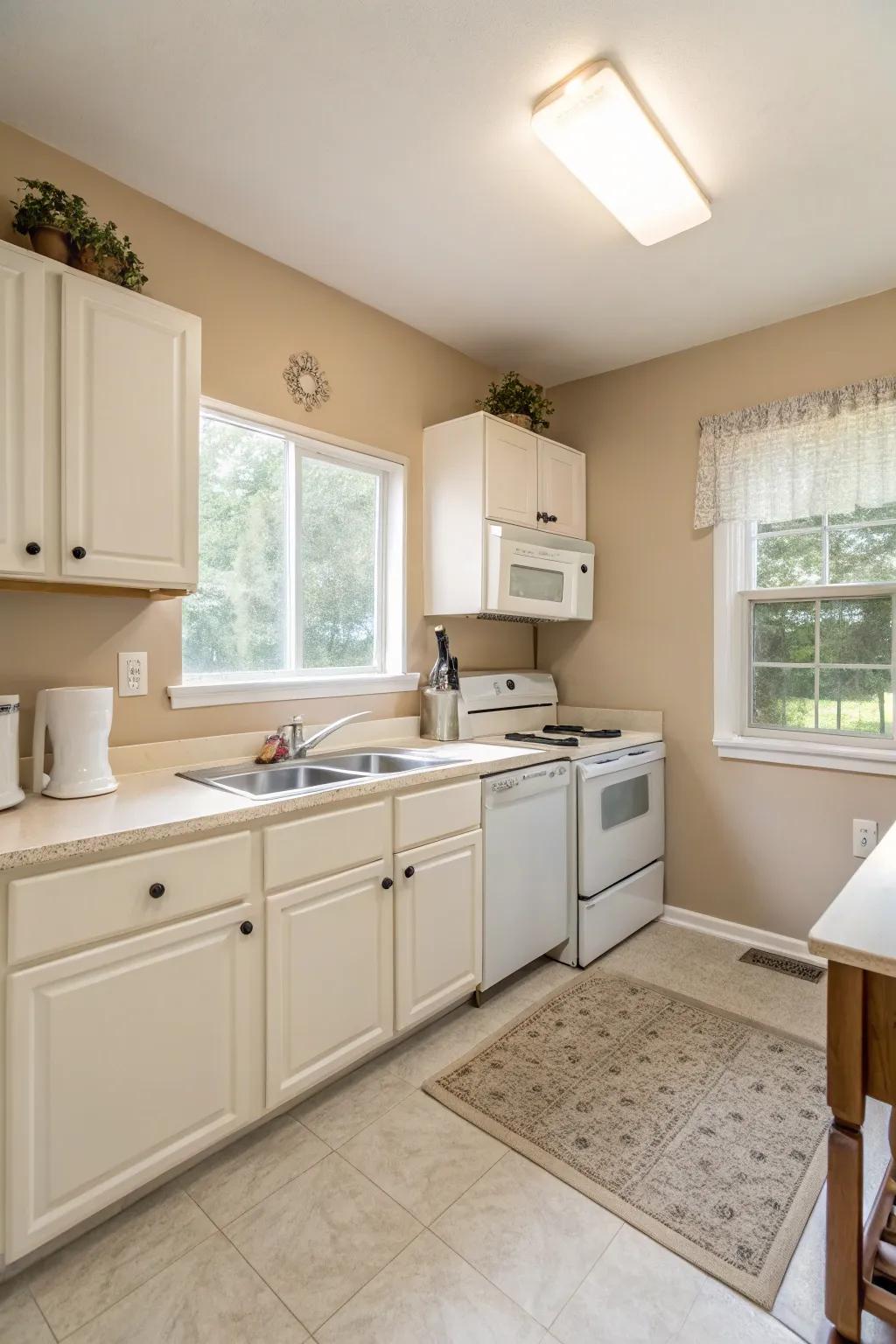 Clean decor lets the elegance of beige and white shine through.