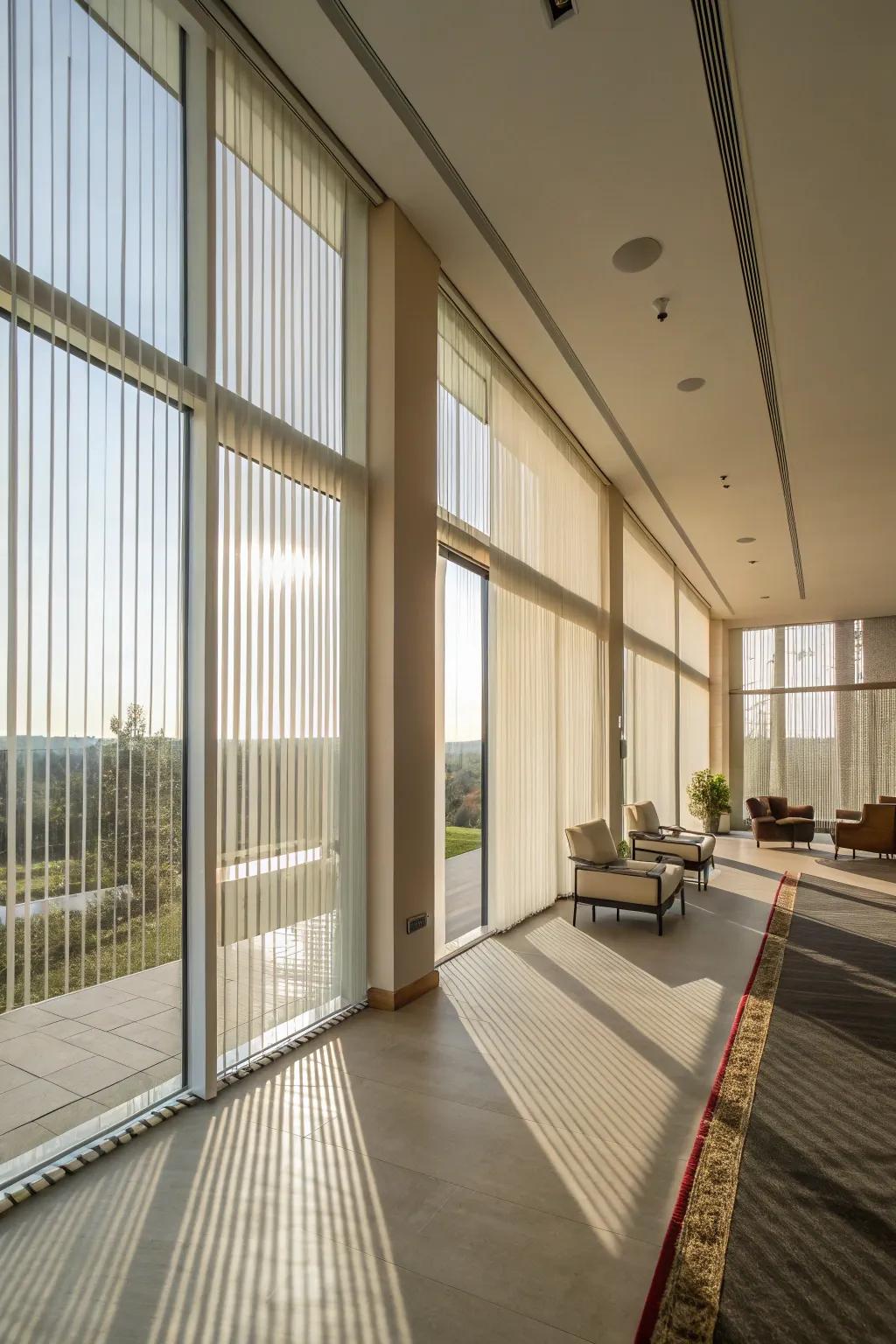 Vertical blinds ideal for large, expansive windows.