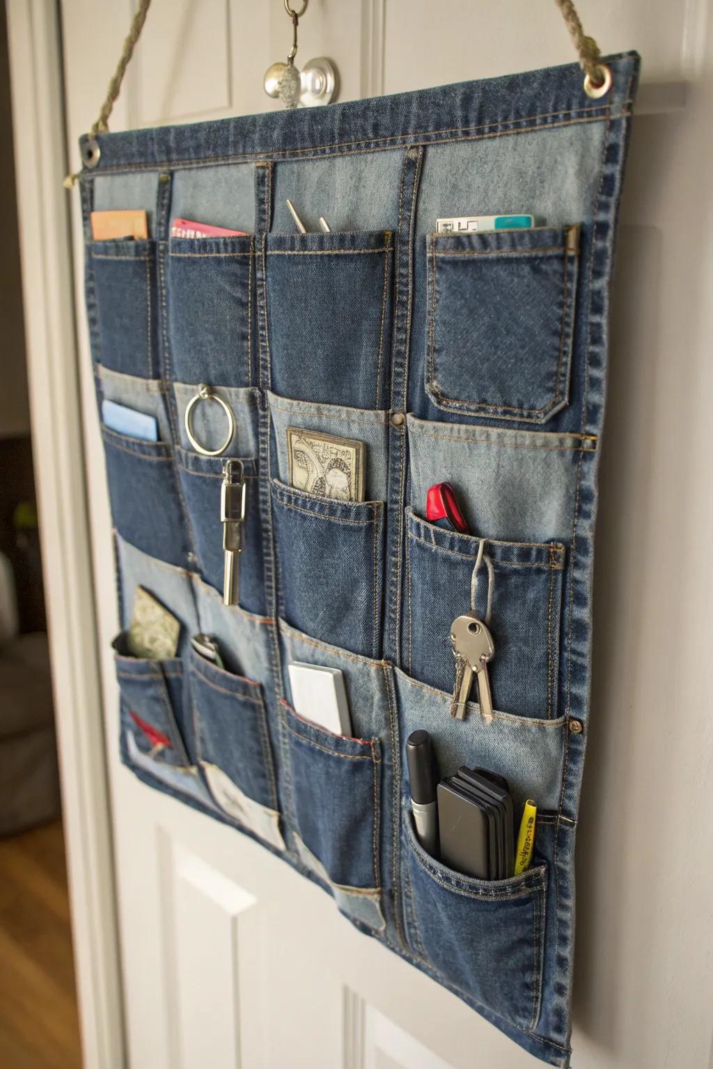 Organizing with denim pocket organizers.