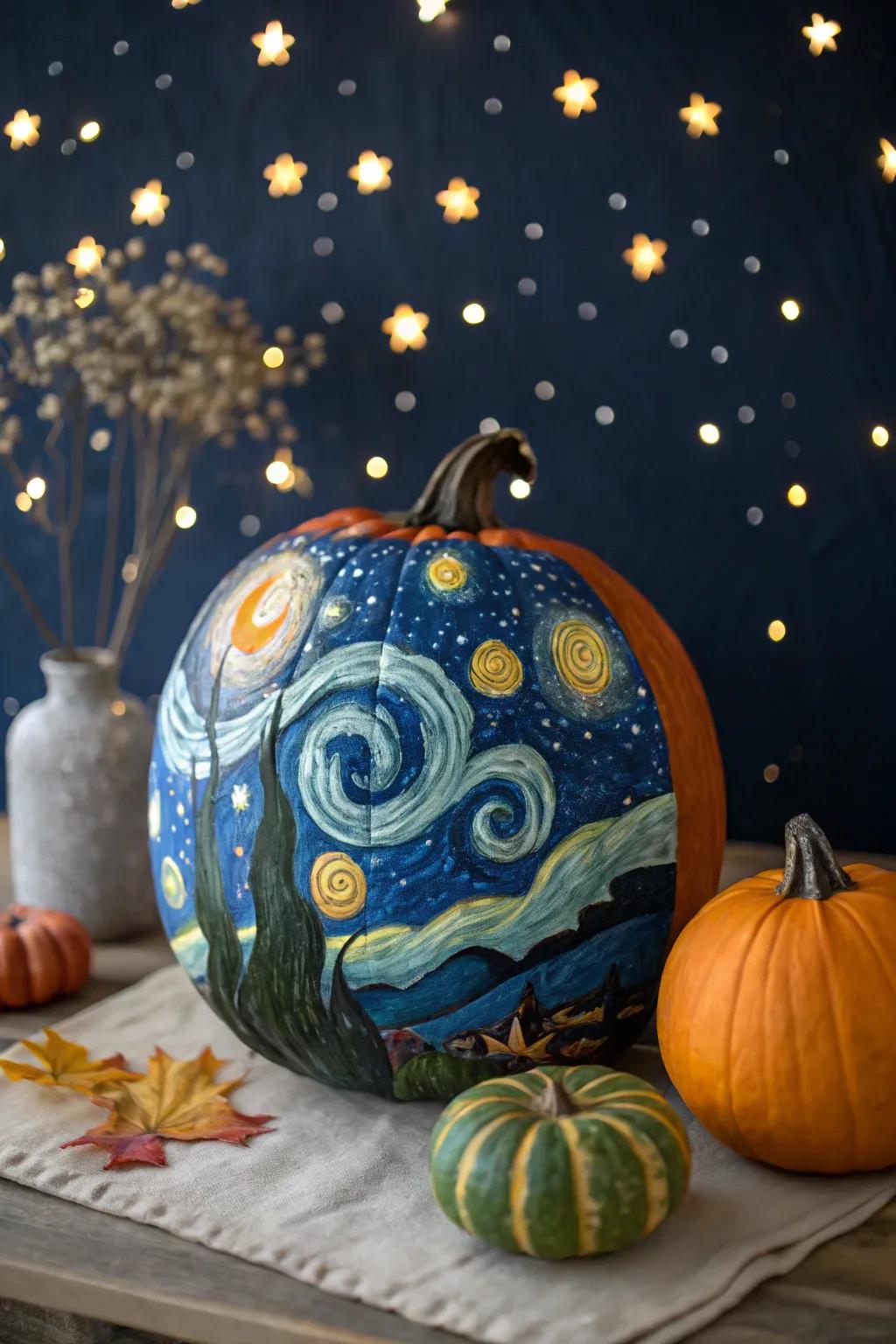 Delve into the cosmos using galaxy-themed pumpkins.