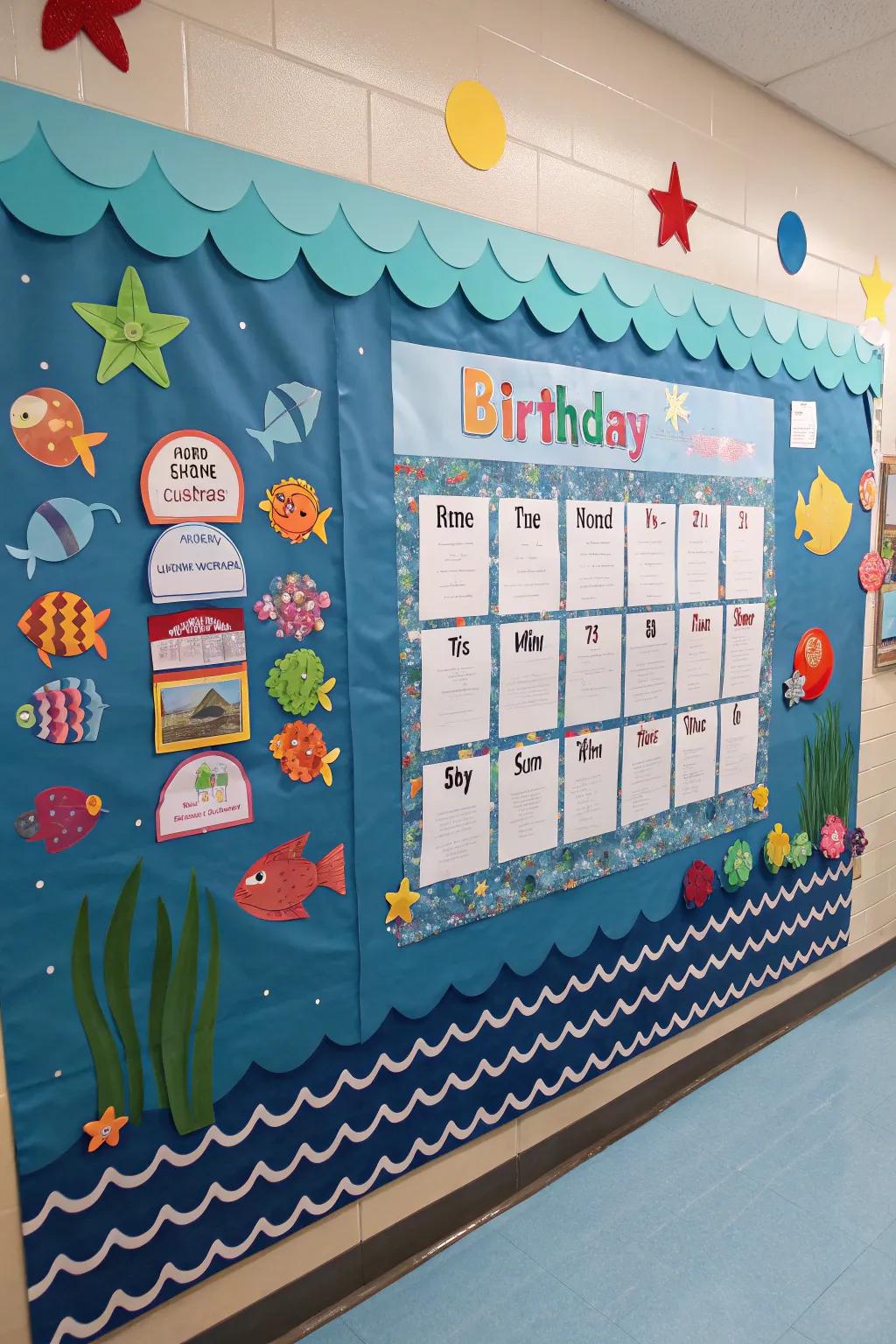Sea-themed birthday board creating a burst of fun.