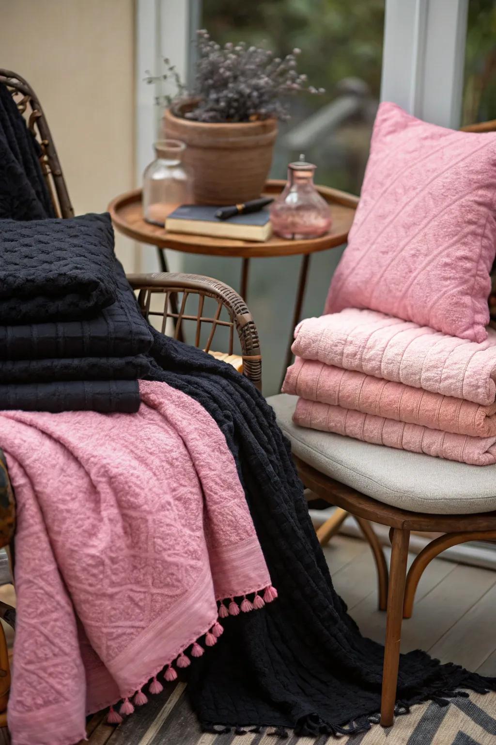 Layered fabrics create a cozy and inviting corner in the room.