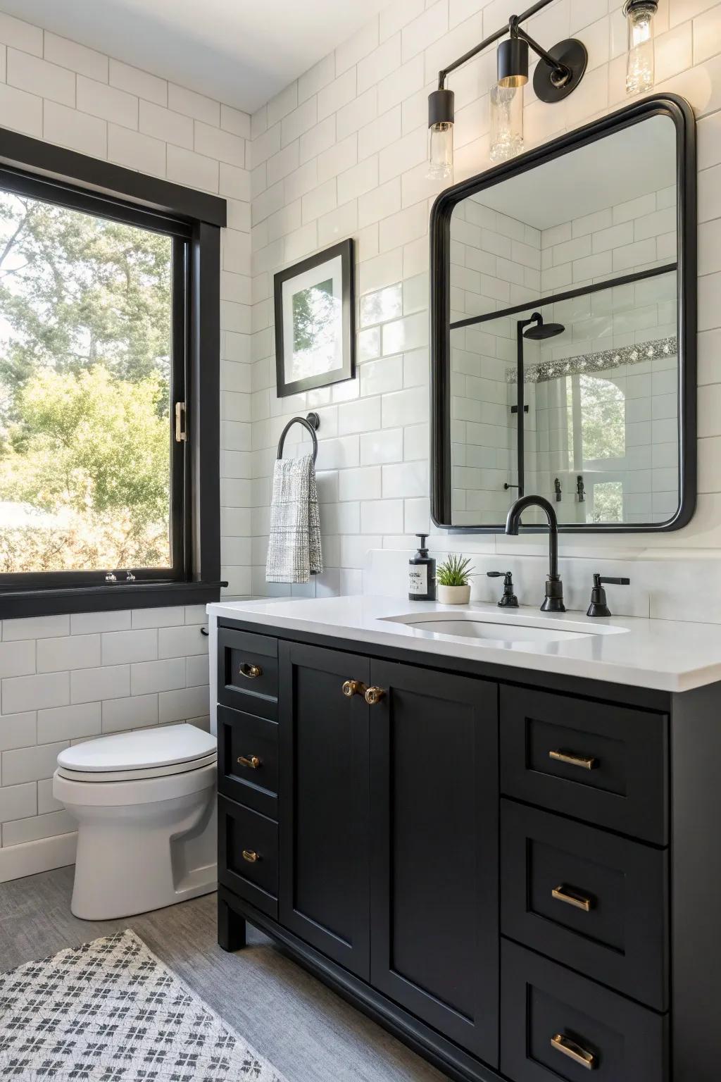 Black accents inject elegance without dominating the designated area.
