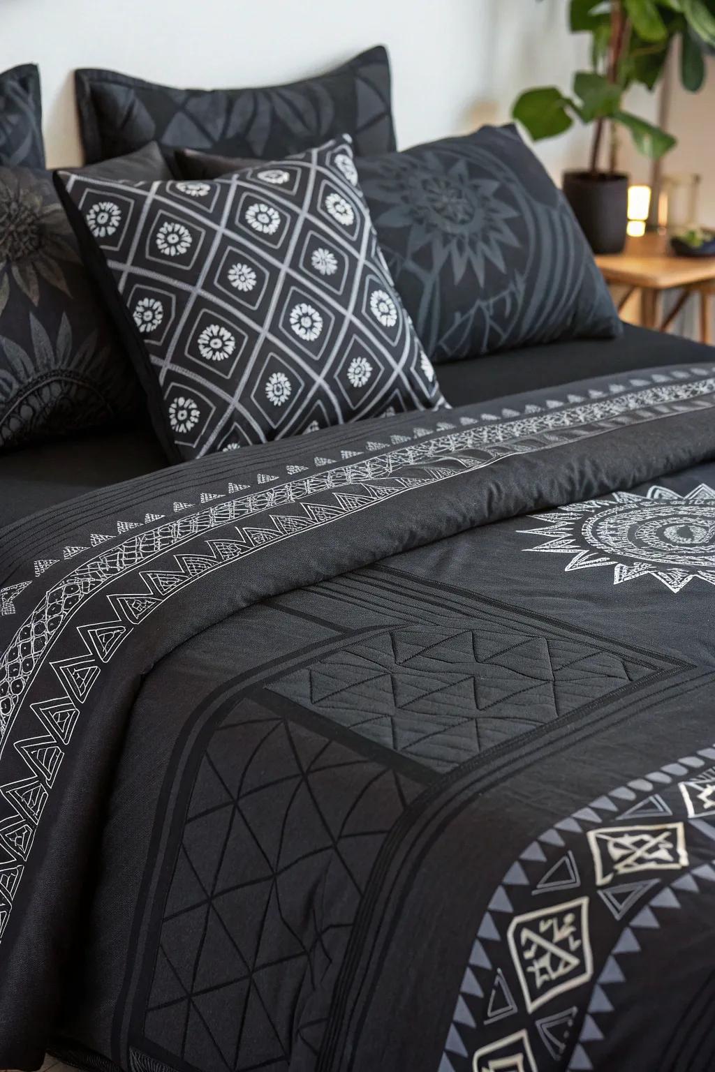 Adding modern appeal with patterned black linens.
