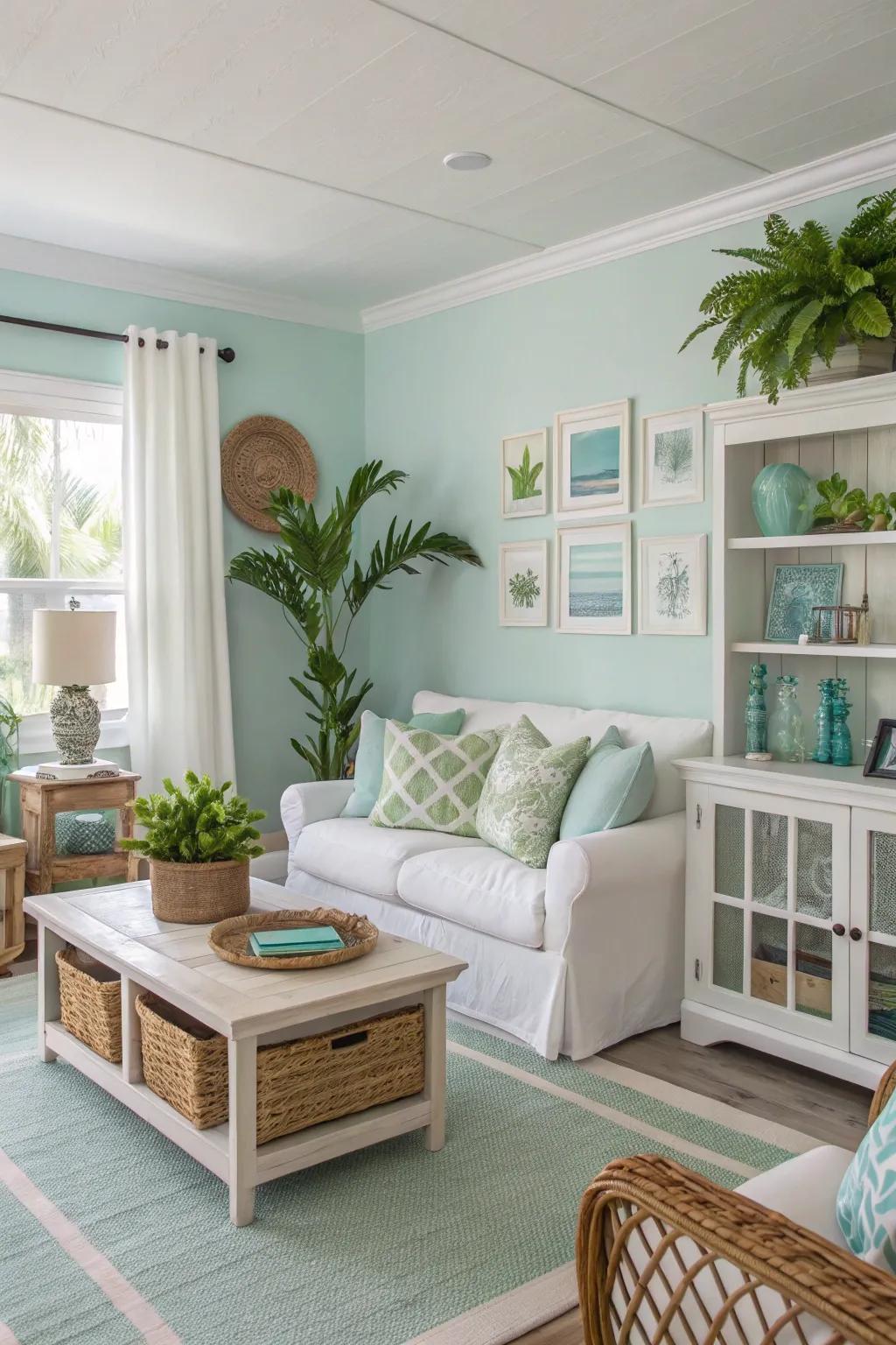 Coastal feelings bring a vacation-like sensation to the living space.