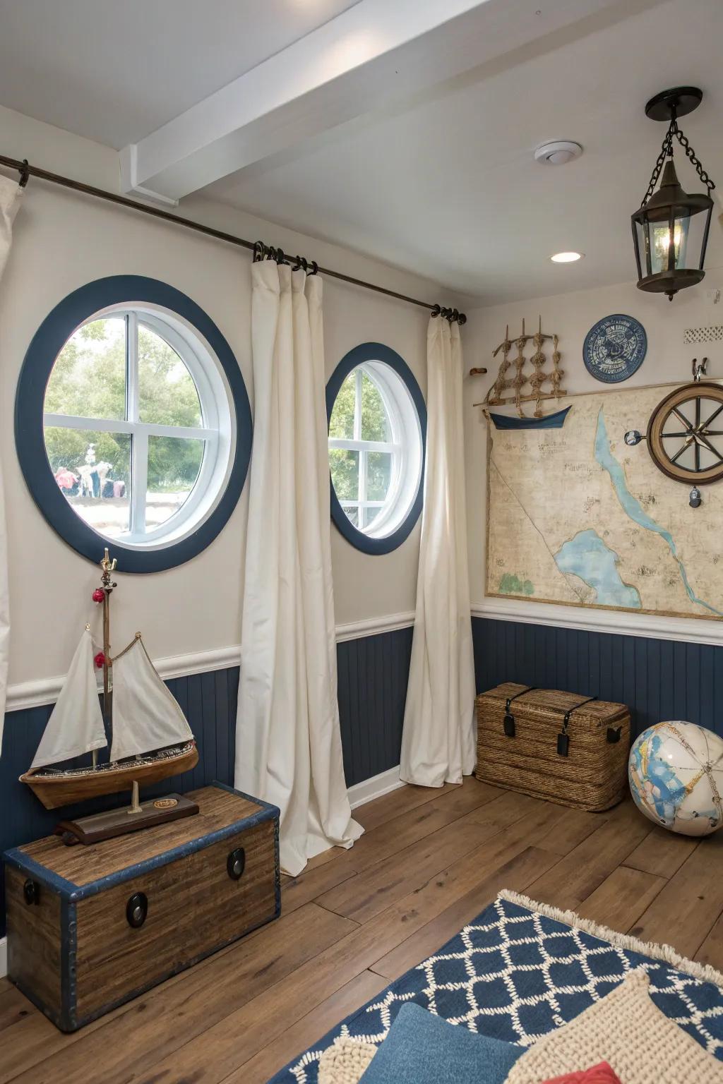 A nautical theme adds a unique and relaxing vibe to your bonus room.
