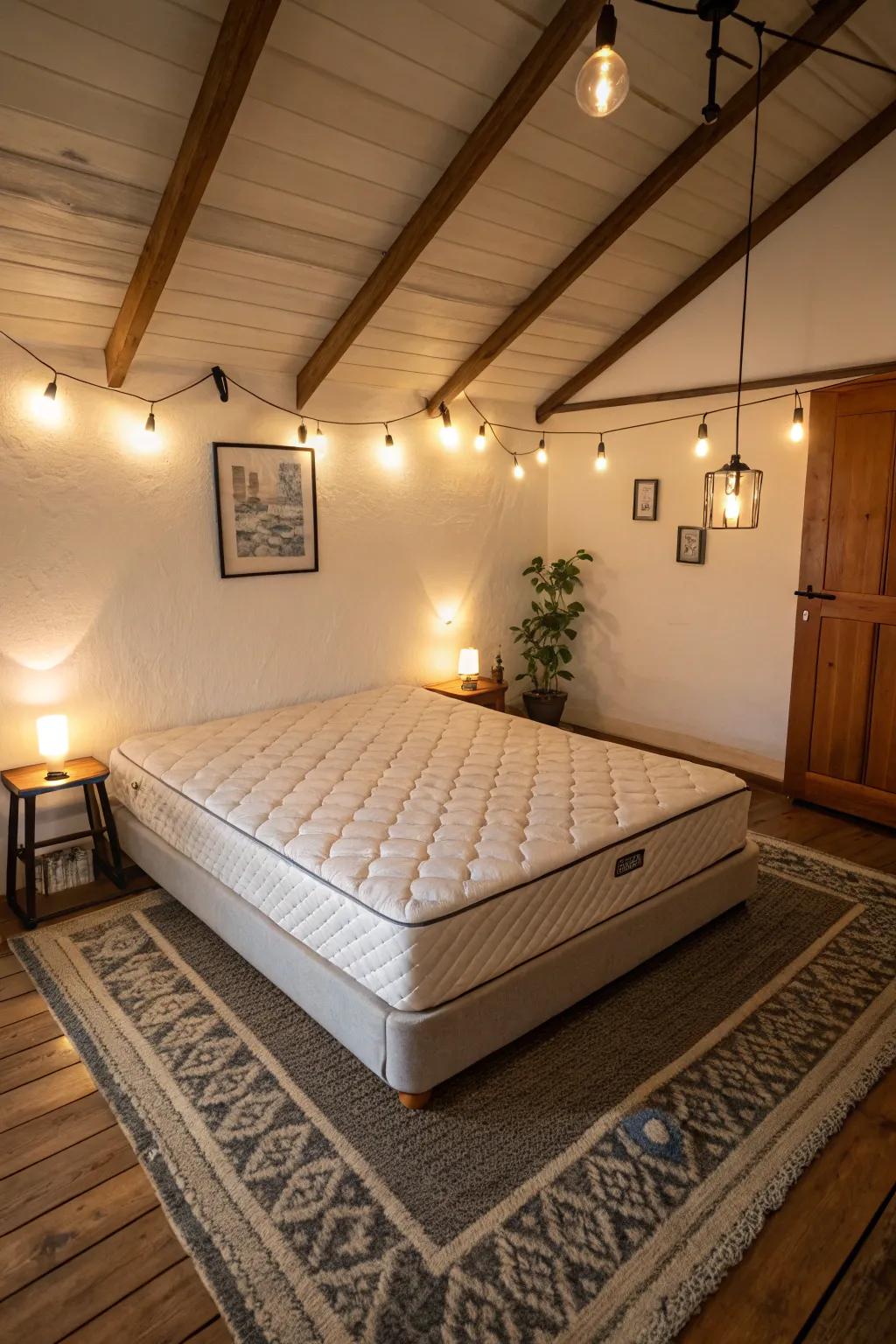 A comfortable and intimate space is created by low lighting.