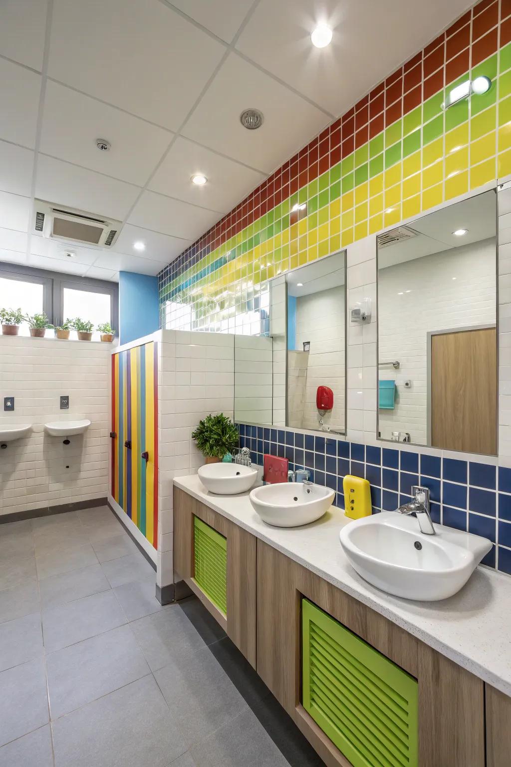 Environmentally-friendly fixtures promote sustainability in a boys' bathroom.