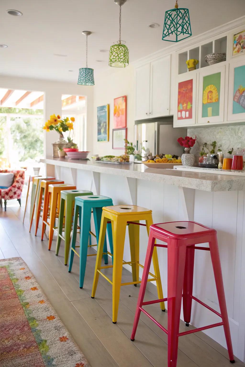 A lively breakfast bar featuring vibrant splashes of color.