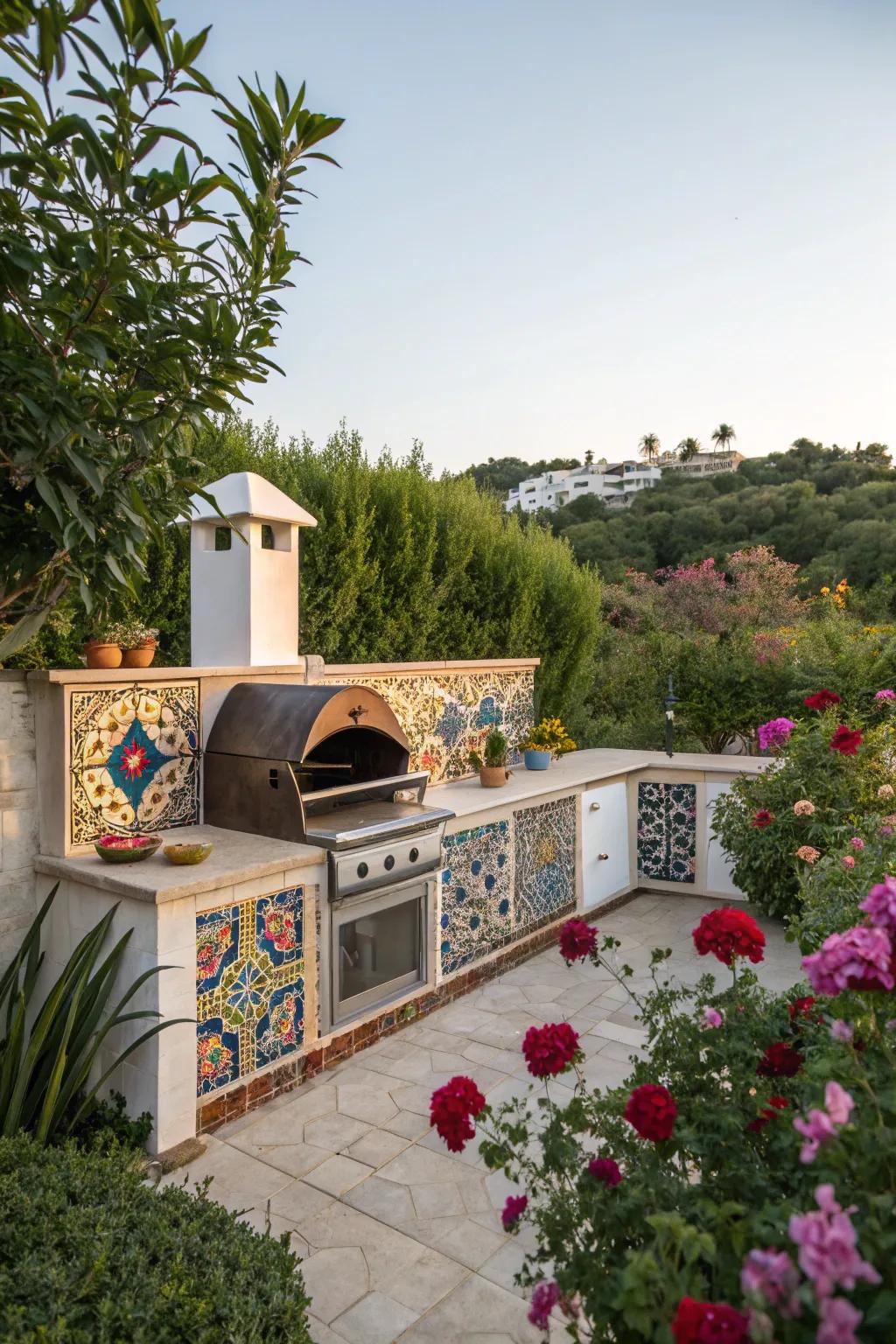 Colorful tiles enhance the character of your BBQ space.
