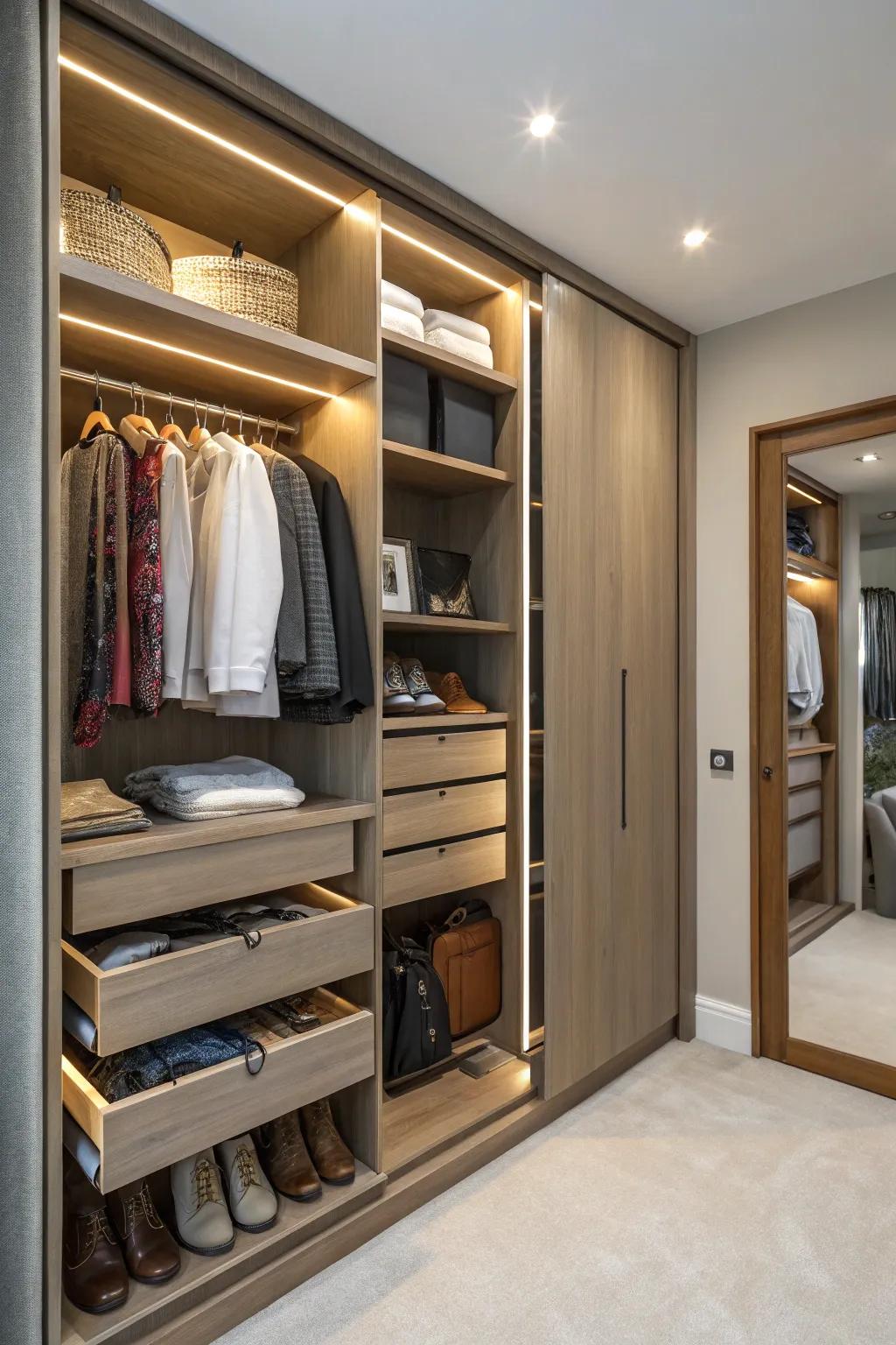 Gliding shelves make accessing deep storage simple.