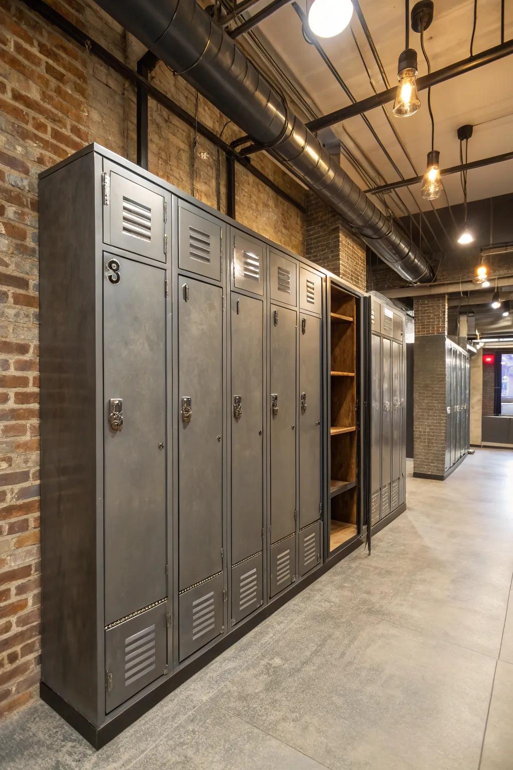 Urban sophistication with metal-accented custom-built storage.