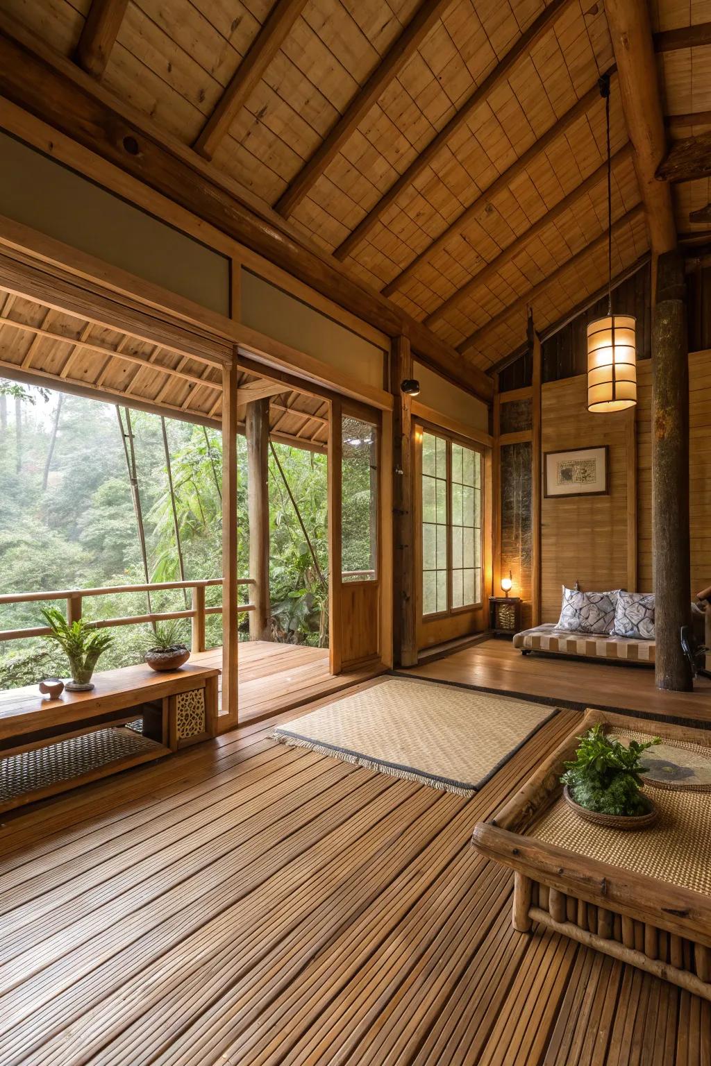 Bamboo flooring gives an eco-conscious and attractive choice for cabins.