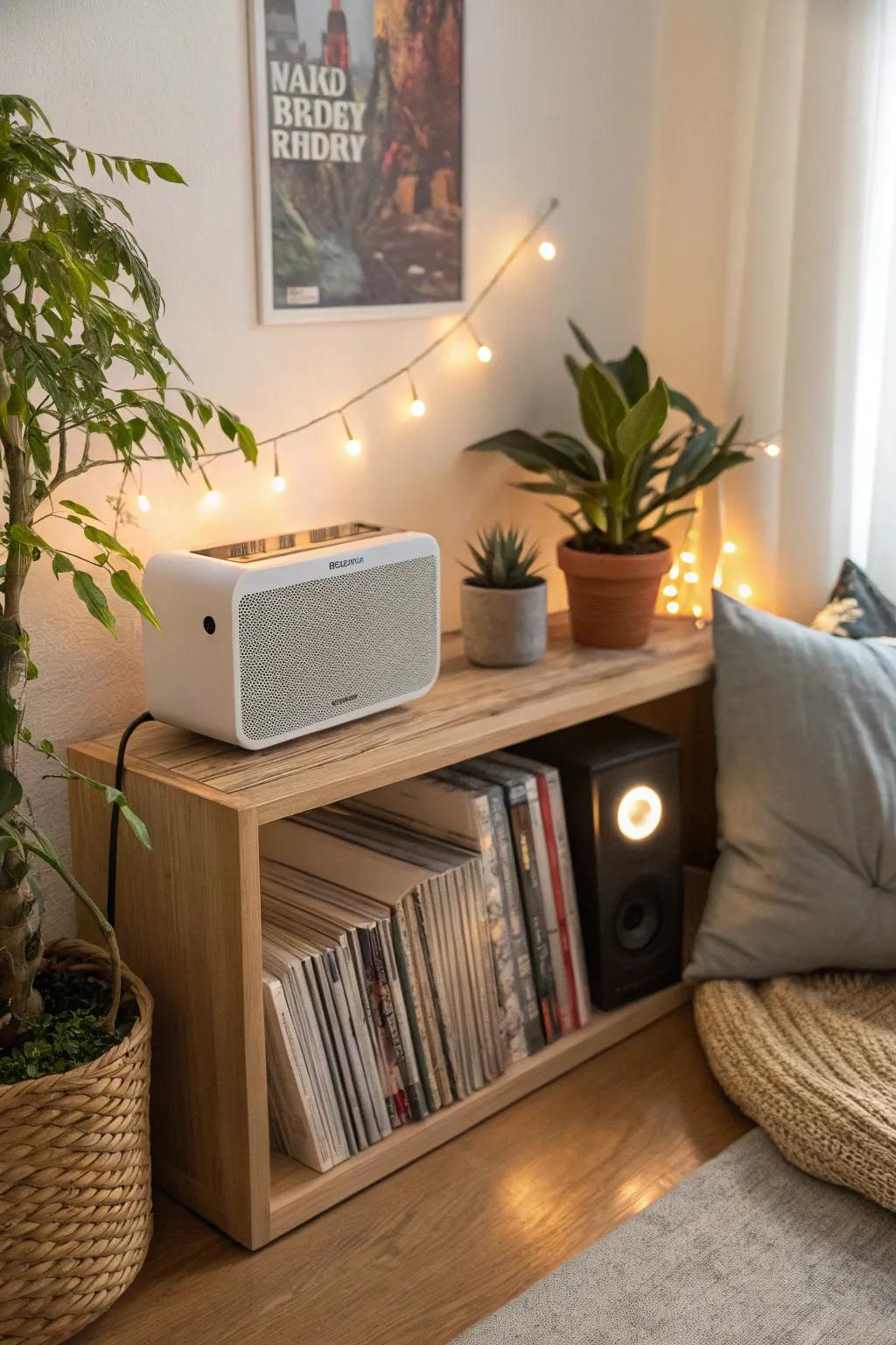 In your calming corner, enjoy the bliss of sound therapy.
