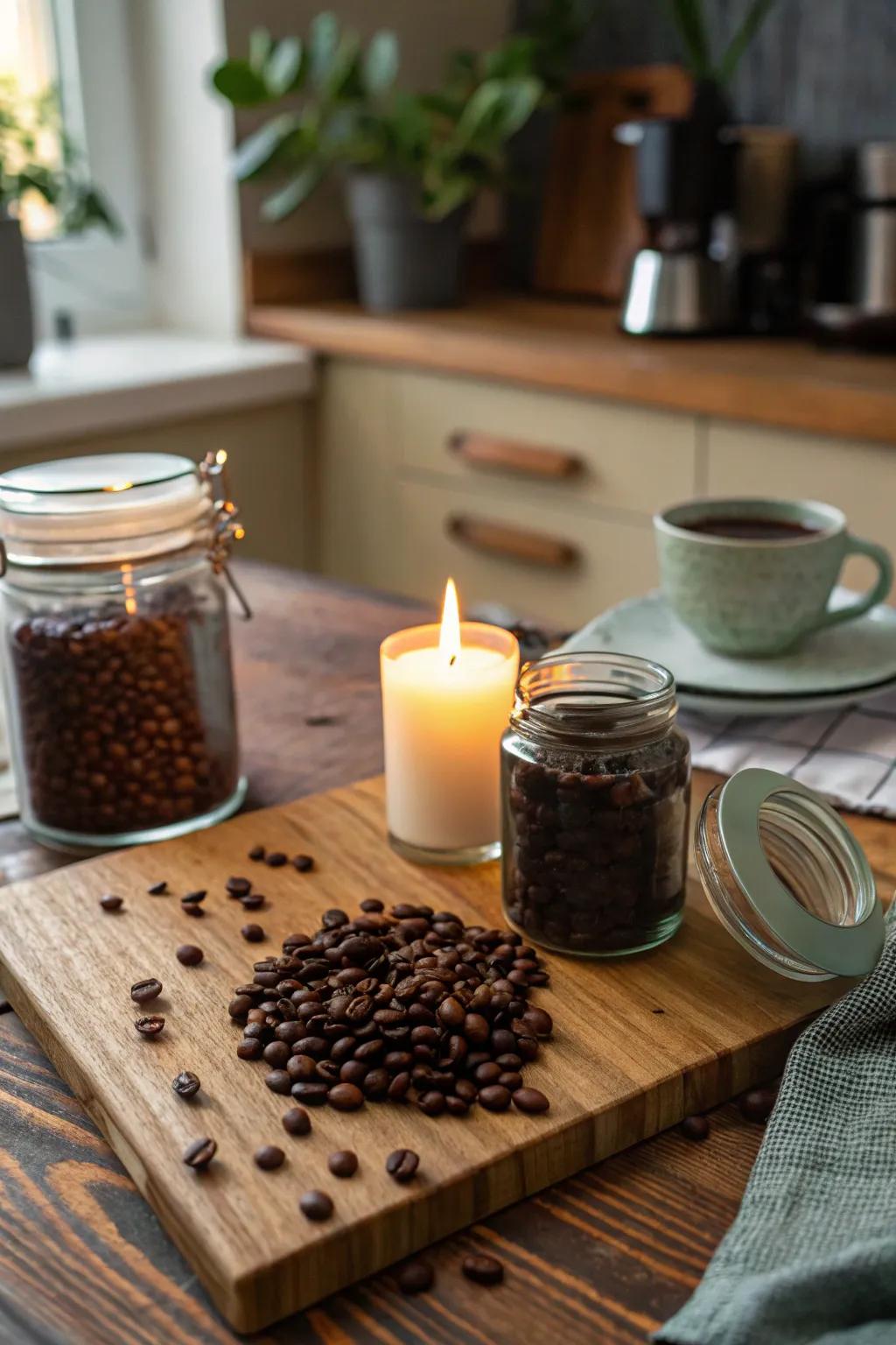 Rich scent featuring brew bean candle vessels.