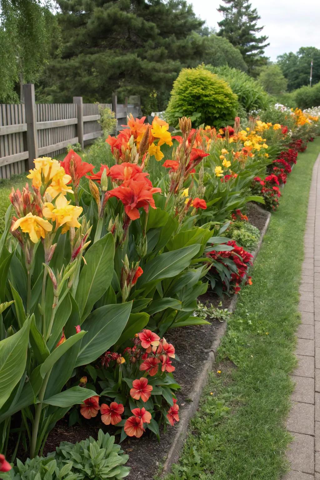 Make strong garden borders with the use of canna lilies.