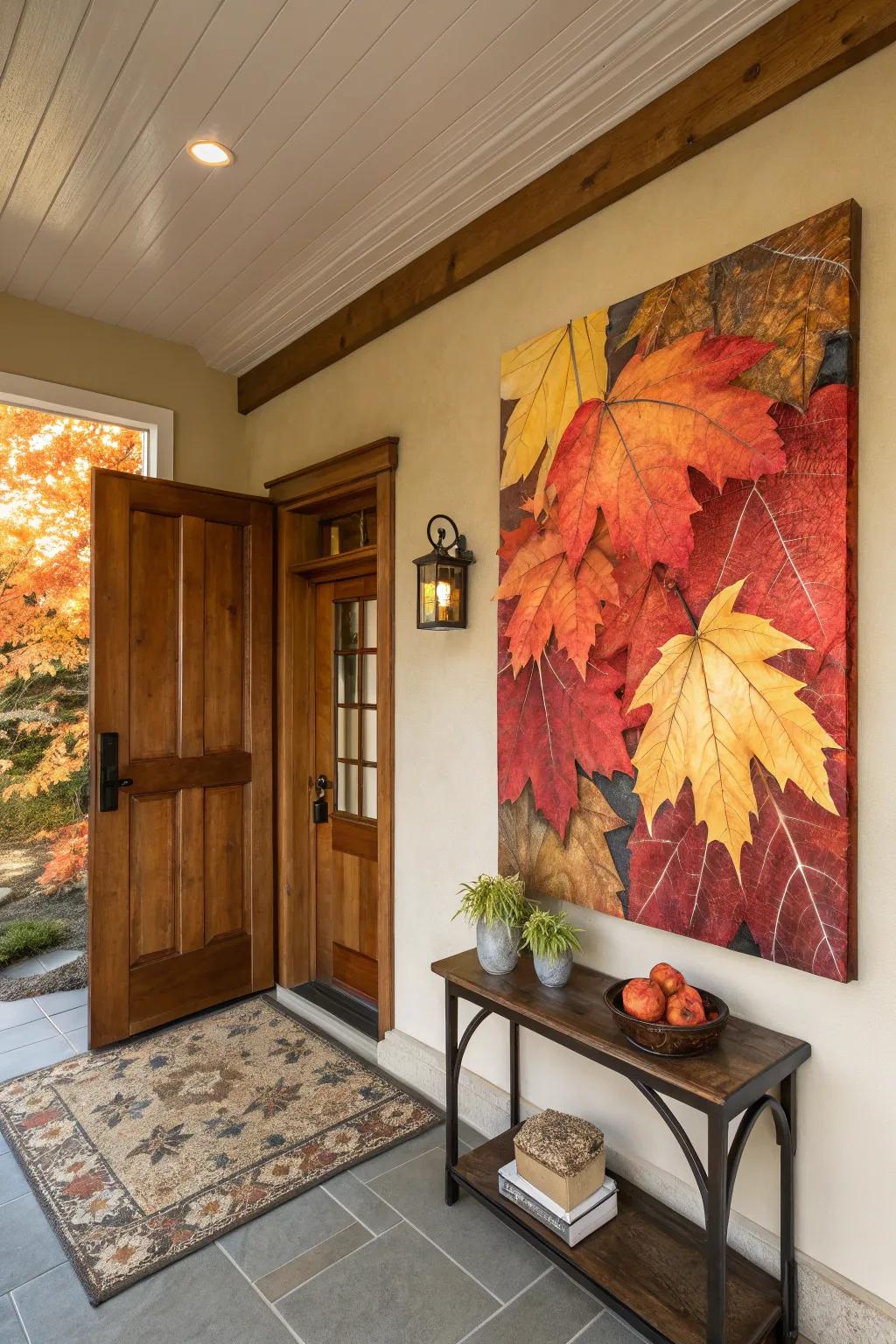 Seasonal painting in an inviting entryway