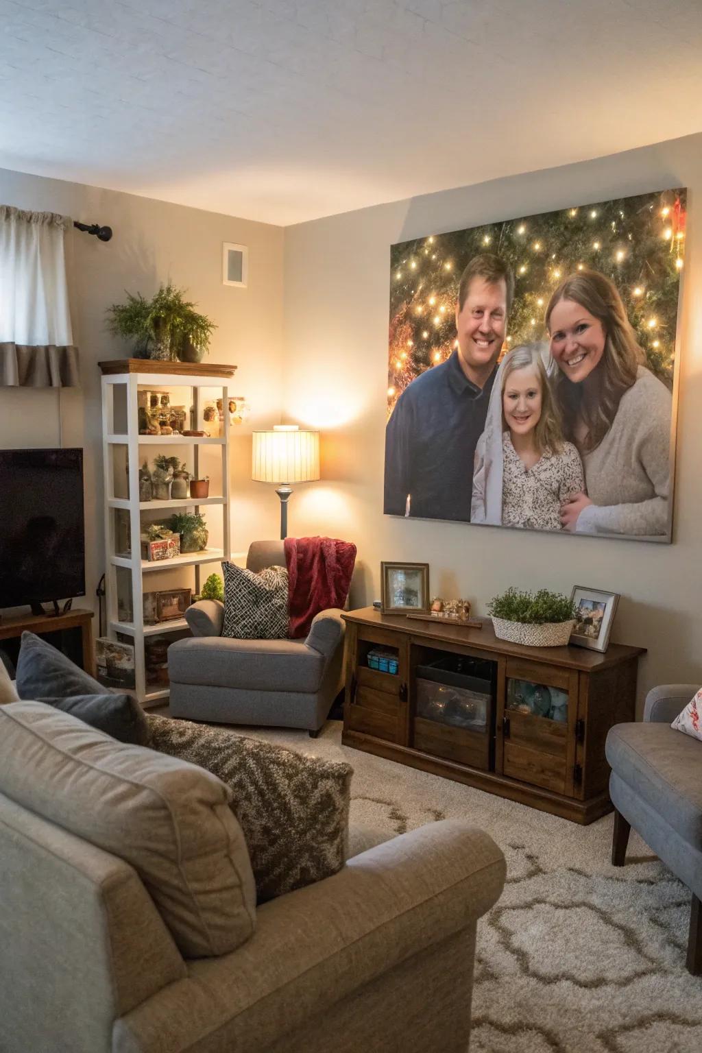 Family portraits add warmth and personal element.