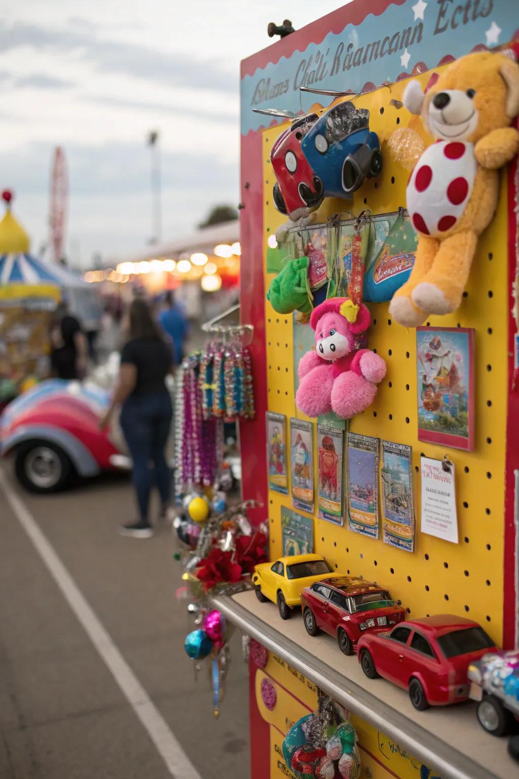 Fair prizes create an inviting and playful atmosphere on the pinboard.