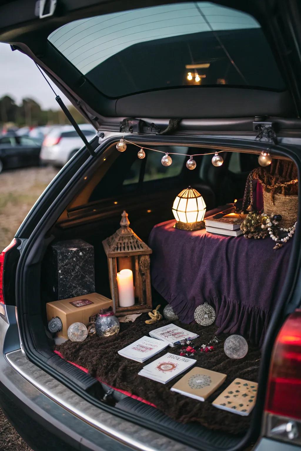 A mystical fortune teller-themed trunk, brimming with intrigue and wonder.