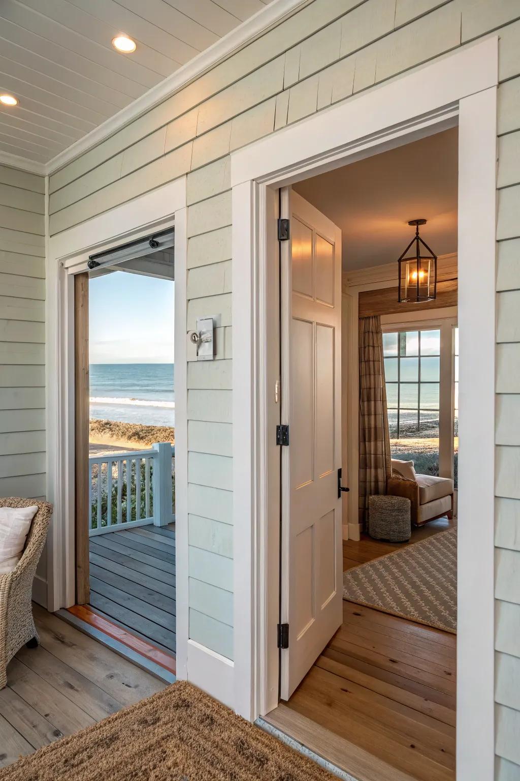 Overlapping panel highlights introduce a seaside vibe to interiors.