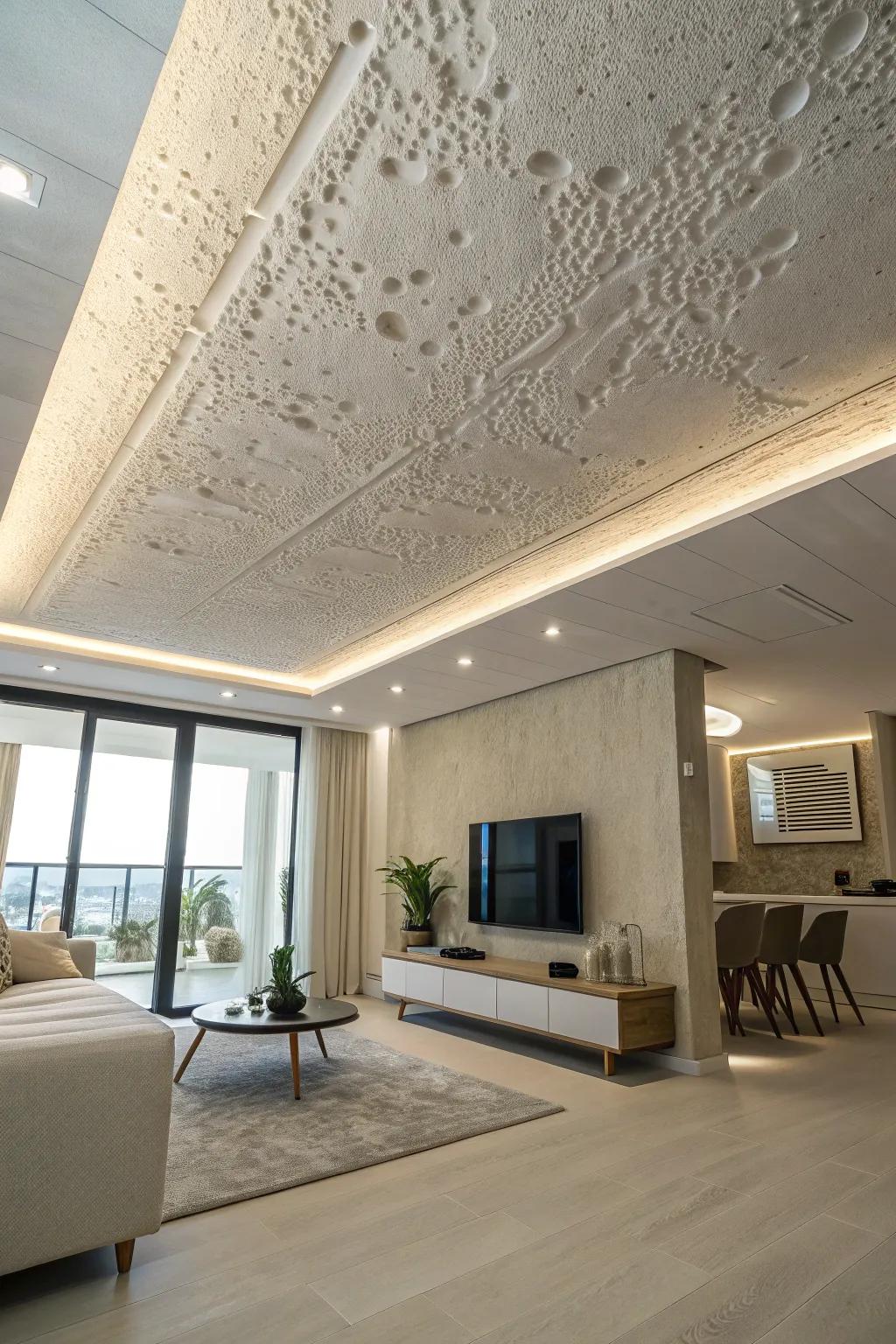 Achieve a modern ambiance with the subtle charm of a sandblast pattern.