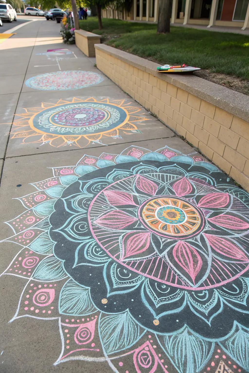 A peaceful crayon circular art piece offering tranquility and beauty.