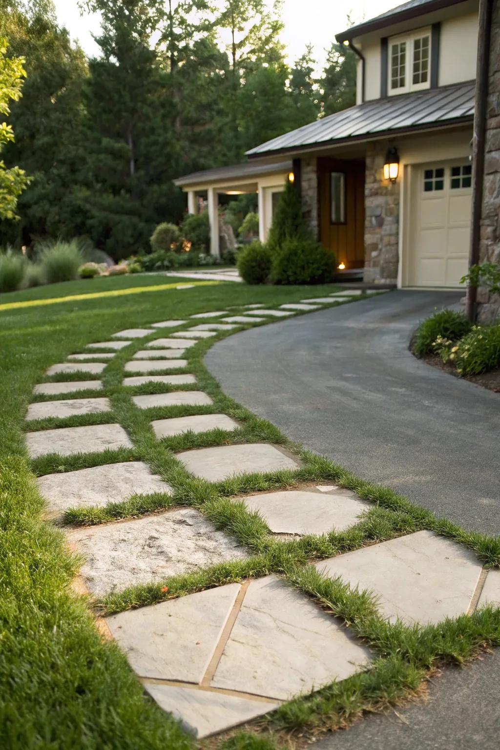 Pavers and pathway stones enhance surface texture and guide movement.
