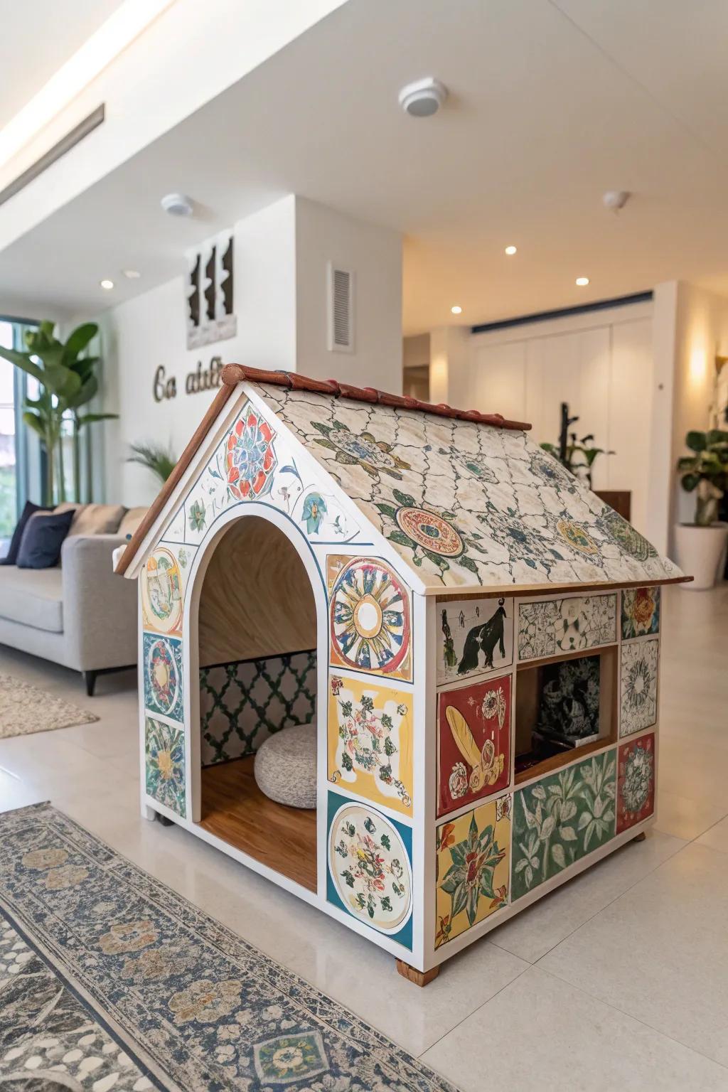 With artistic accents, make your dog kennel the center of attention.