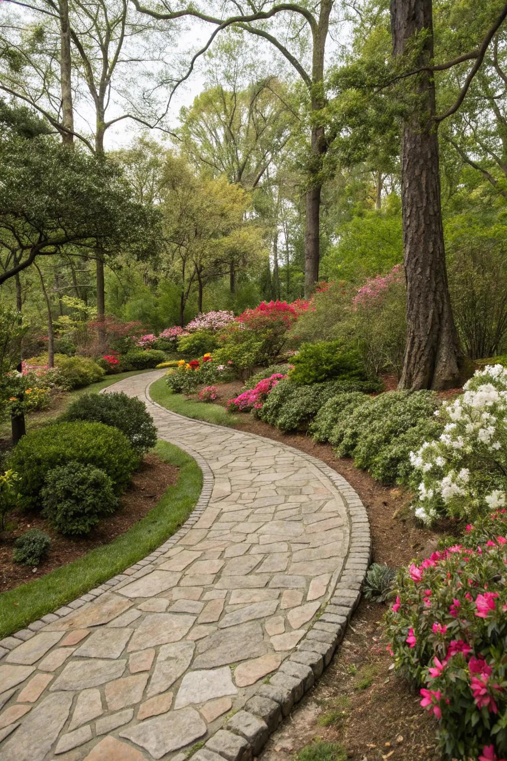 Inherent stone walkways furnish elegance and charm.