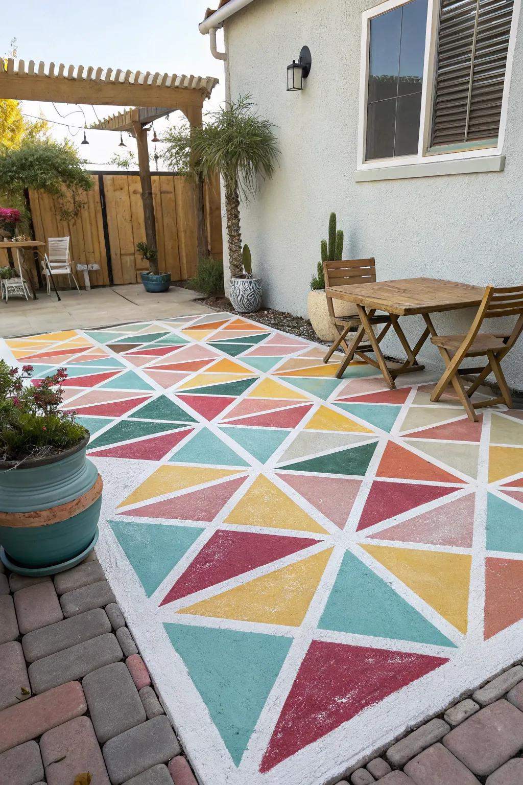 Painted concrete supplying a vibrant, personalized patio.