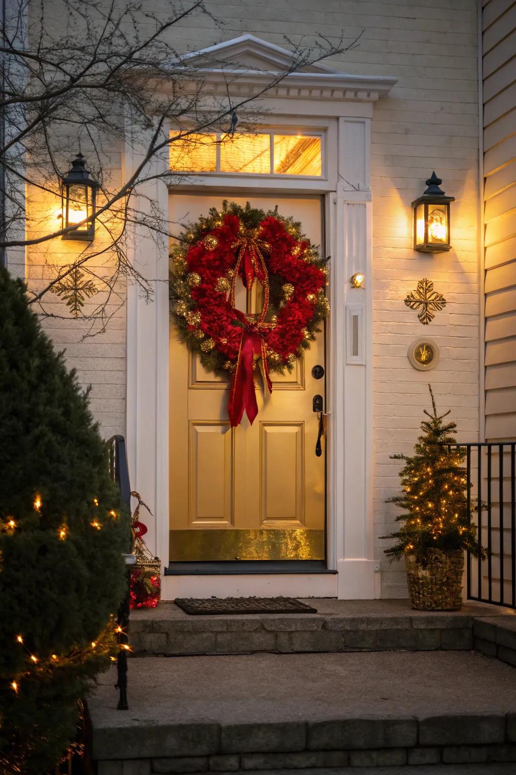 A crimson and gilded garland welcomes visitors with opulence.