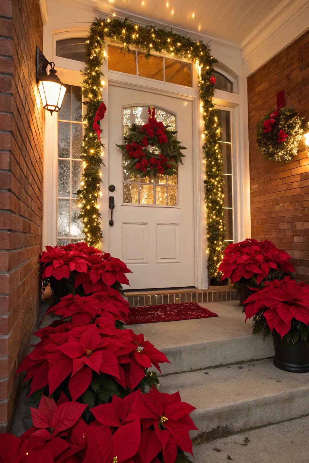 Vibrant poinsettias bring sophistication and also shade to this joyful access.