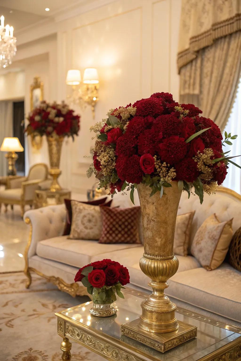 Gilded accents add a hint of luxury to festive arrangements.
