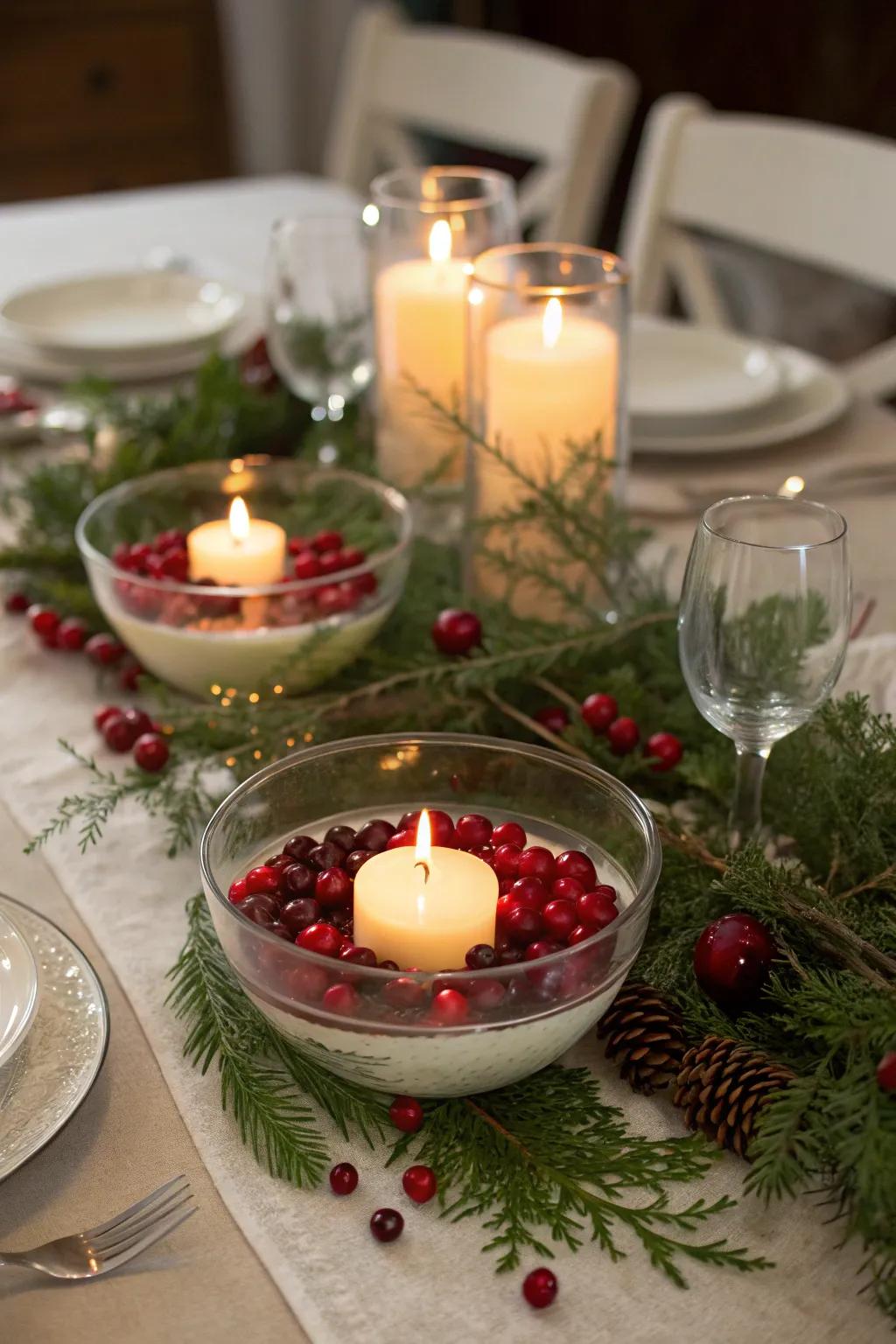 Floating candles evoke a magical and festive aura.