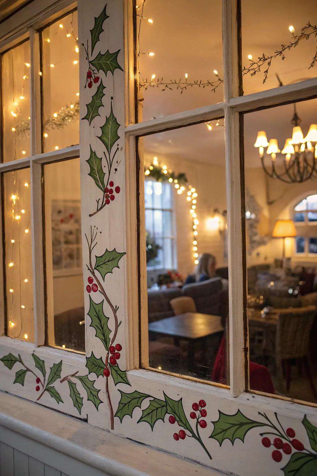 A garland through illuminations fashions a warm festive luminescence.