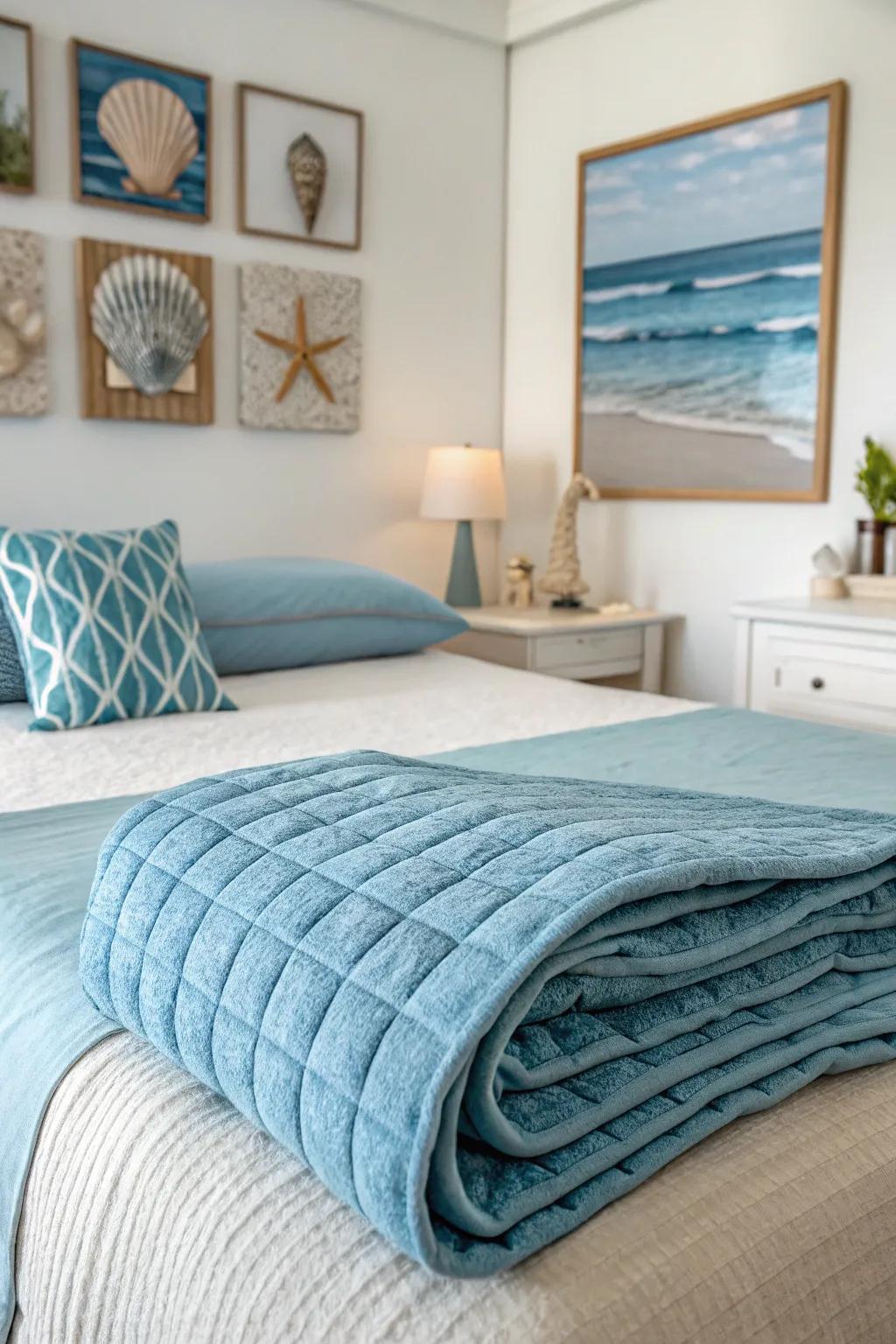 Soothing blues create a serene and calming atmosphere.