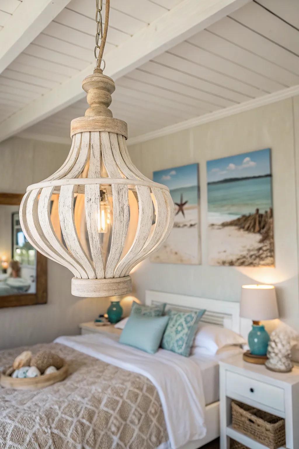 Whitewashed wood fixtures create a calming coastal vibe.