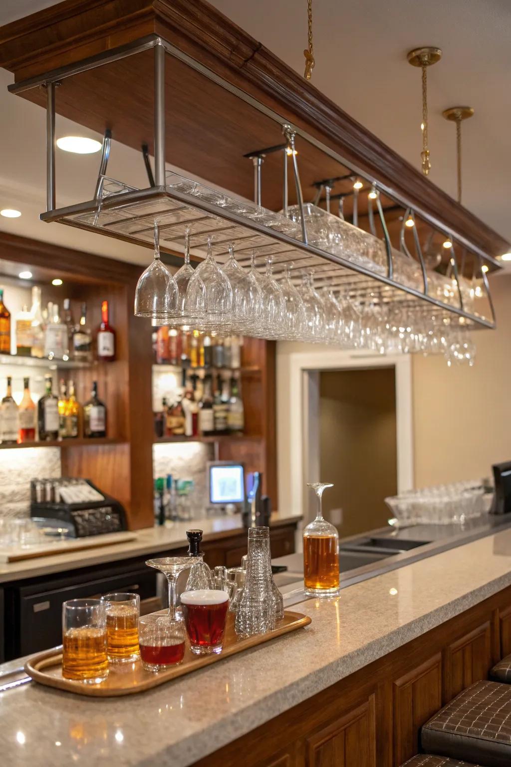Elegantly presented glassware enhances the bar’s appeal.
