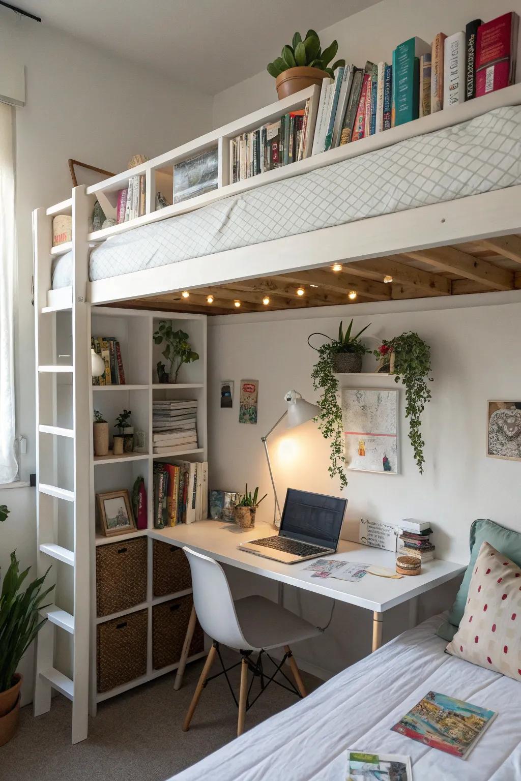 Vertical storage is crucial for maximizing dorm room space.