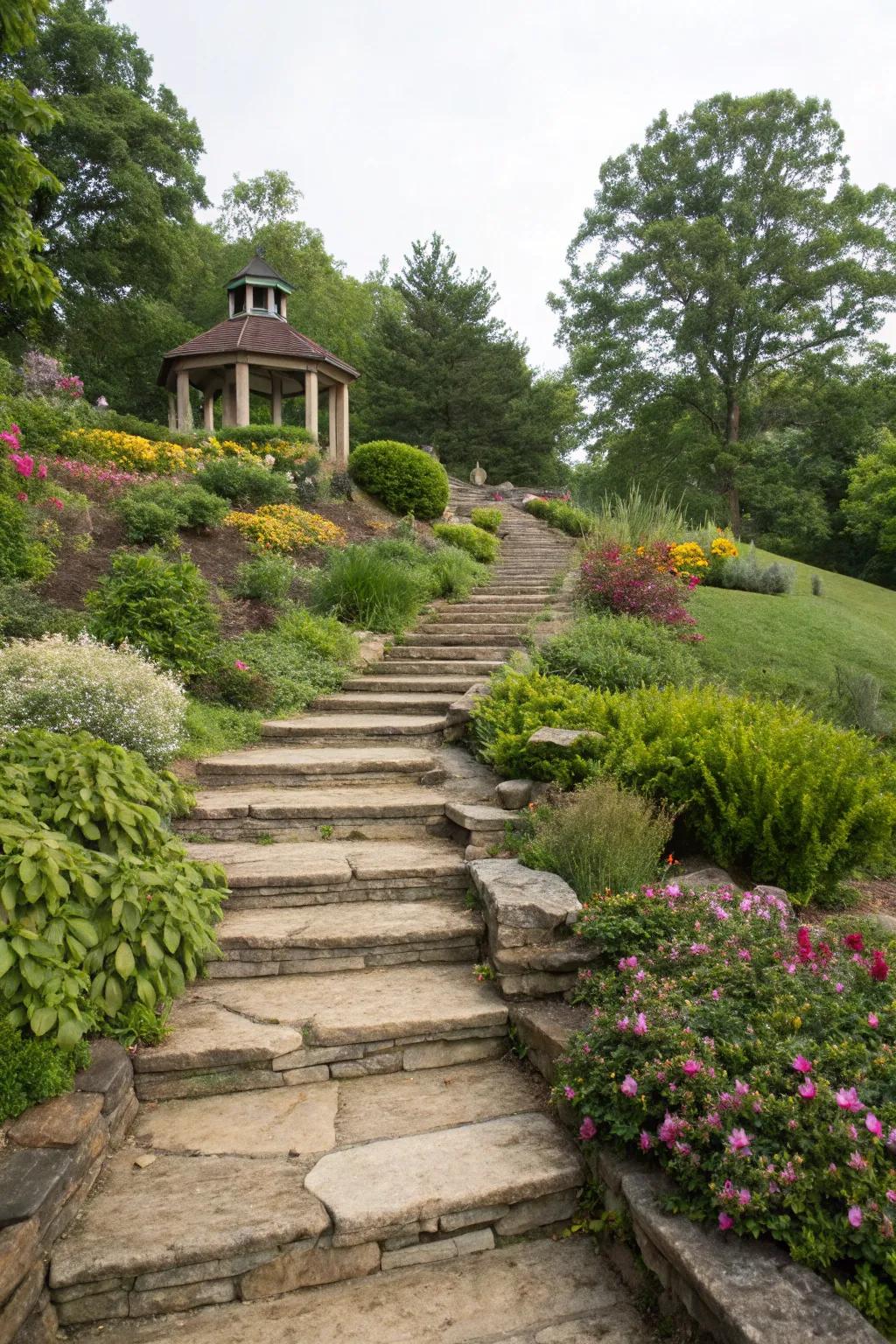 Graduated walkways offer functional navigation and visual appeal.