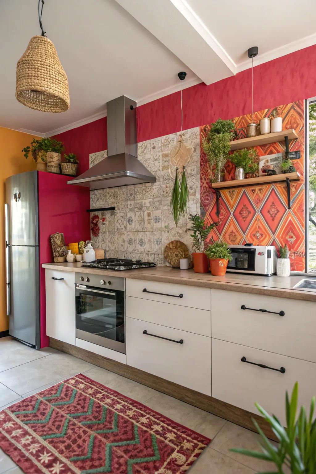 A striking accent partition instantly alters the kitchen's ambiance.