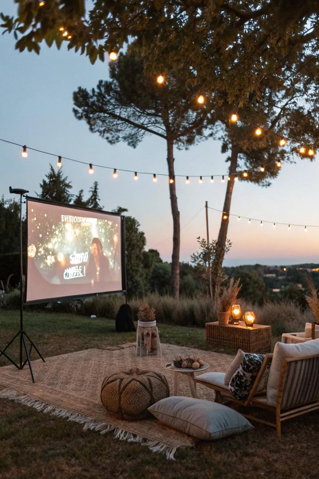 A cozy outdoor movie night for a double feature experience.