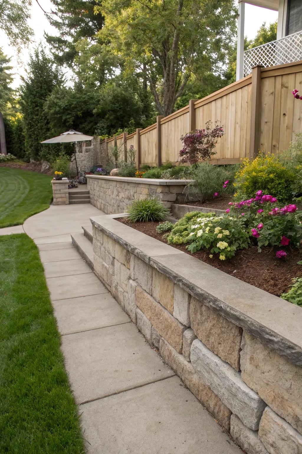 Natural stone features introduce warmth to concrete designs.