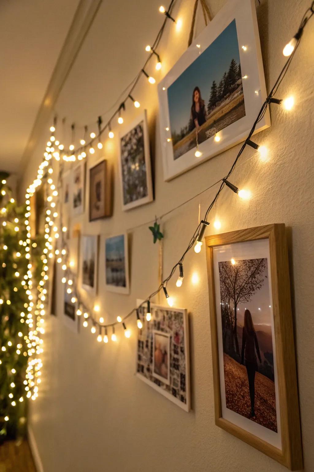 An illuminated wall showcasing cherished moments