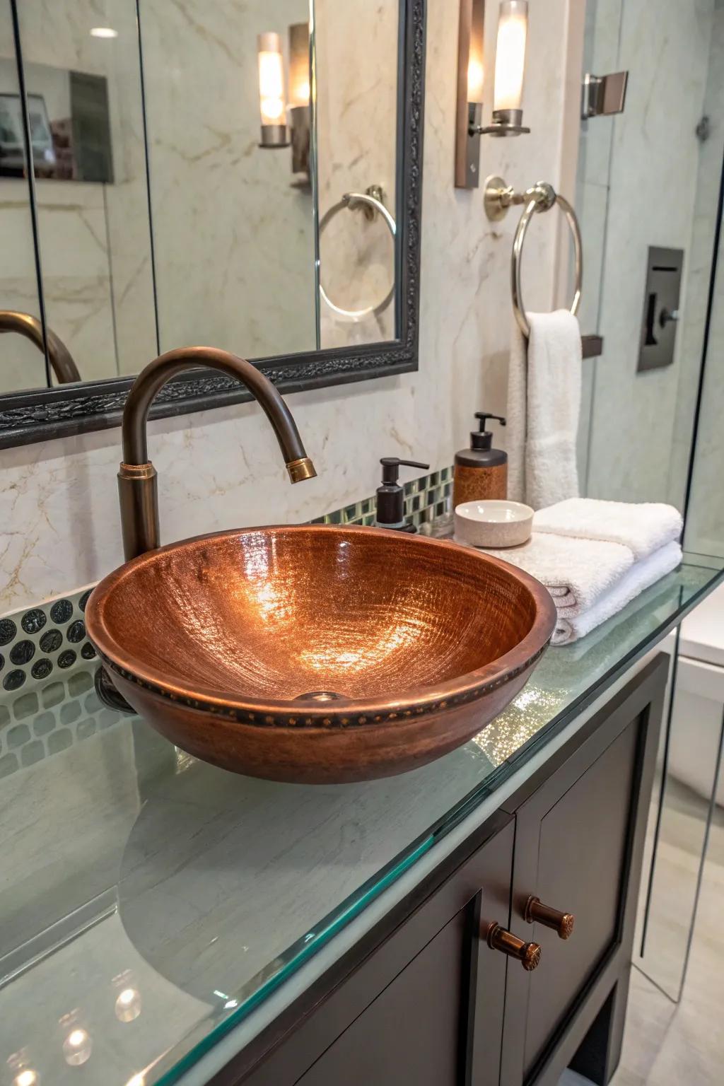 Unexpected materials give this bathroom a unique and sophisticated vibe.